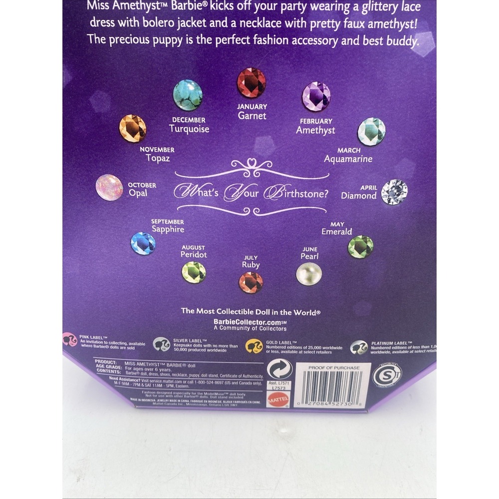 Mattel Birthstone Beauties Miss Amethyst February Barbie Collector Pink Label - Picture 9 of 13